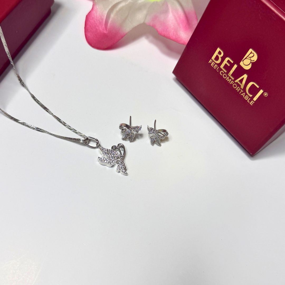 Butterfly Pendant Necklace with Matching Earrings