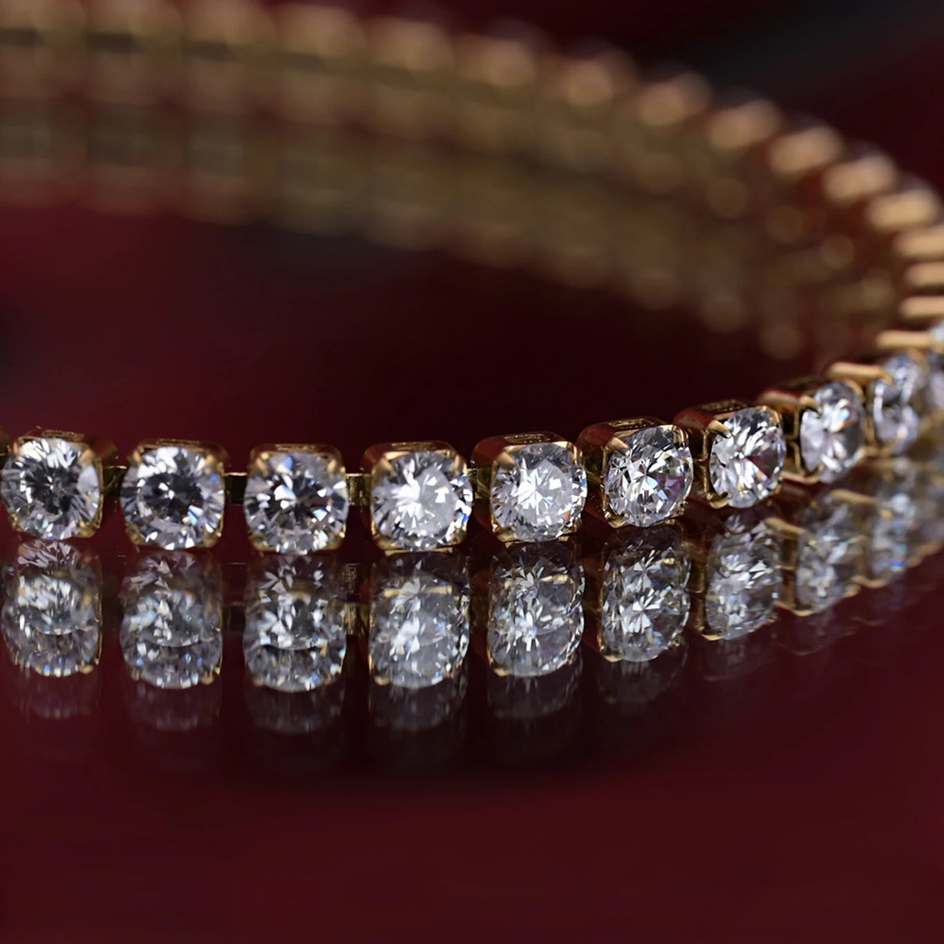 Diamond Bracelet for Women on a reflective surface with a blurred background