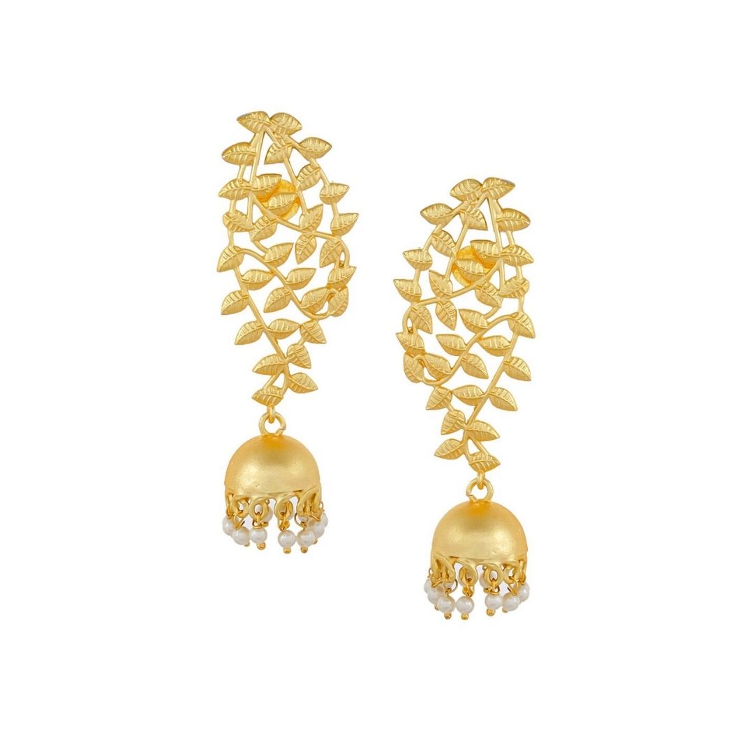 Leaf Vine Jhumka Pearl Earrings