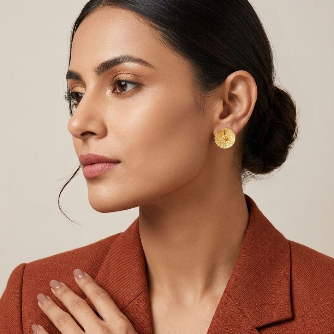 Anti-Tarnish Textured Round Disc Dangler Earrings for Women