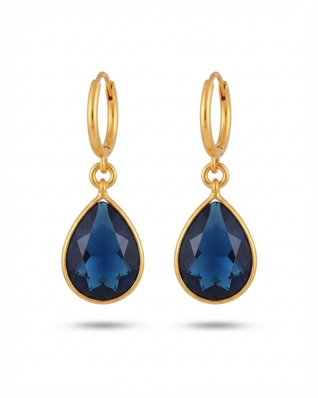 Blue Teardrop Stone Hoop Drop Earrings for Women