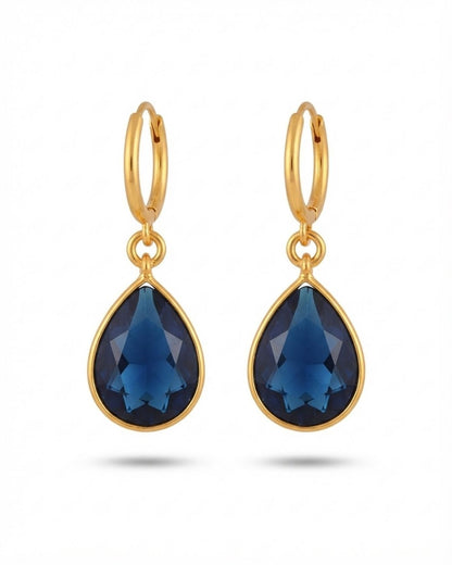 Blue Teardrop Stone Hoop Drop Earrings for Women