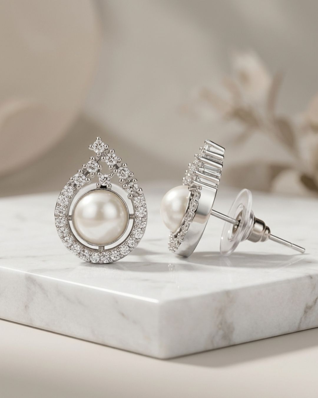 Pearl Halo Teardrop AD Stud Earrings