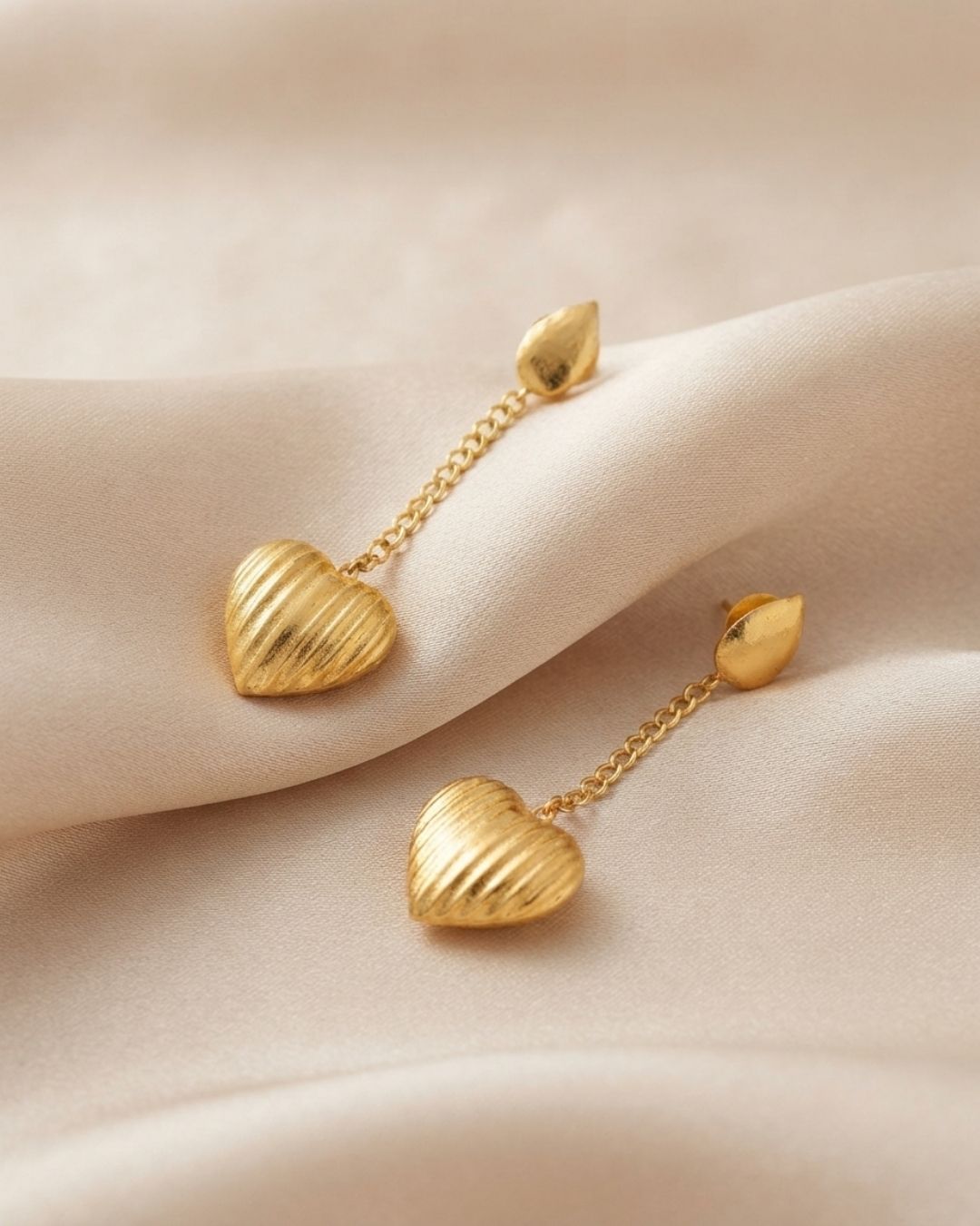 Gold Tone Handmade Heart Chain Dangle Earrings