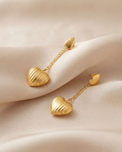 Gold Tone Handmade Heart Chain Dangle Earrings
