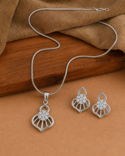 Teardrop Halo Silver Finish AD Pendant Set