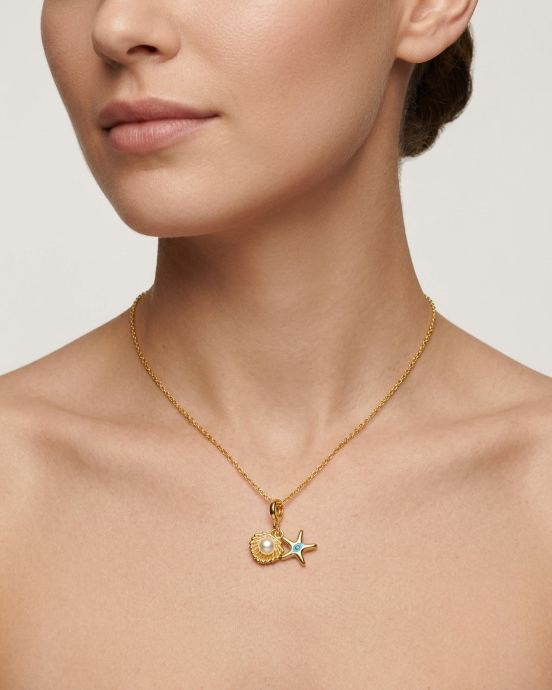 Seashell Starfish Gold Plated Pendant Necklace for Women