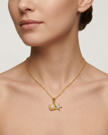 Seashell Starfish Gold Plated Pendant Necklace for Women