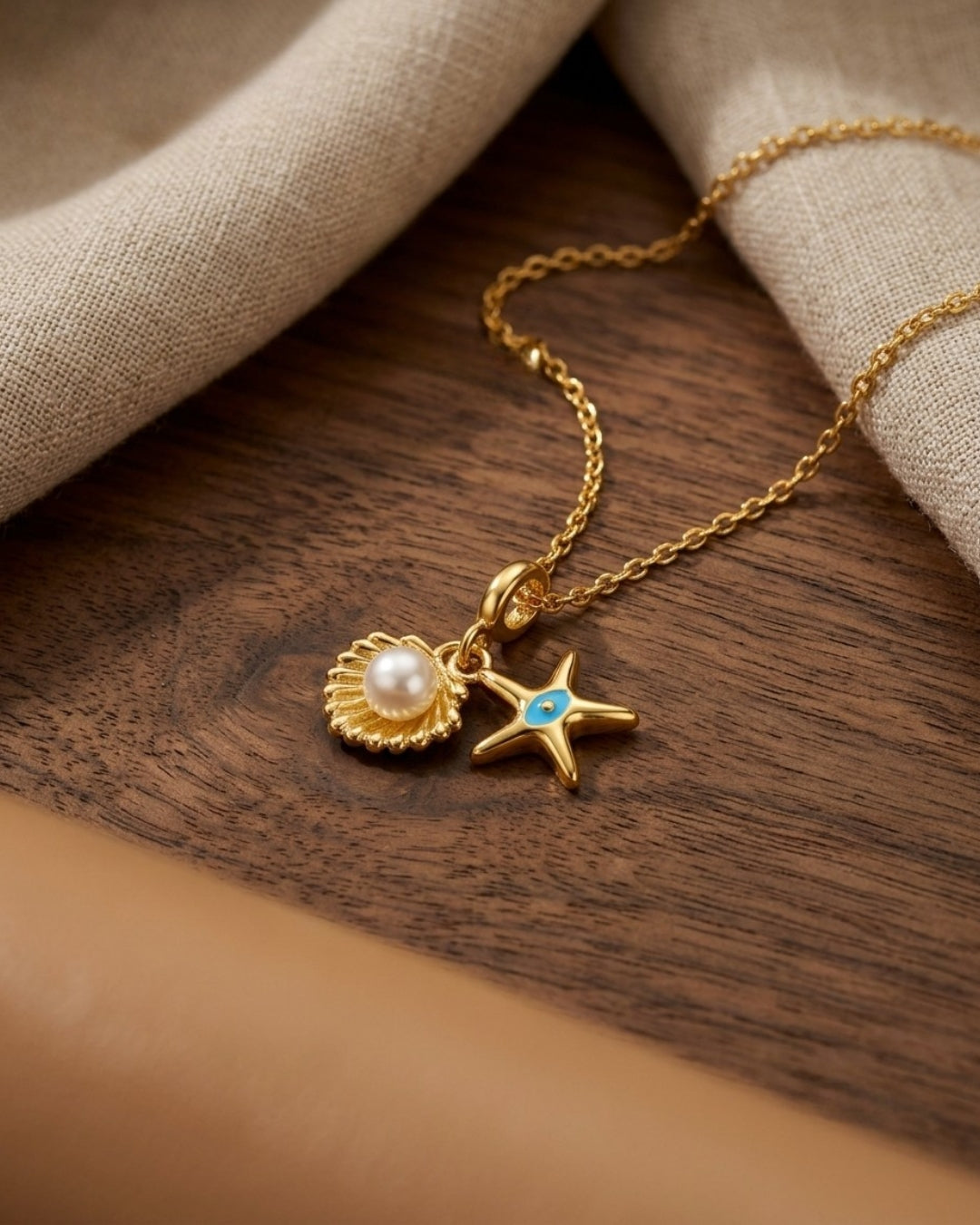 Seashell Starfish Gold Plated Pendant Necklace for Women