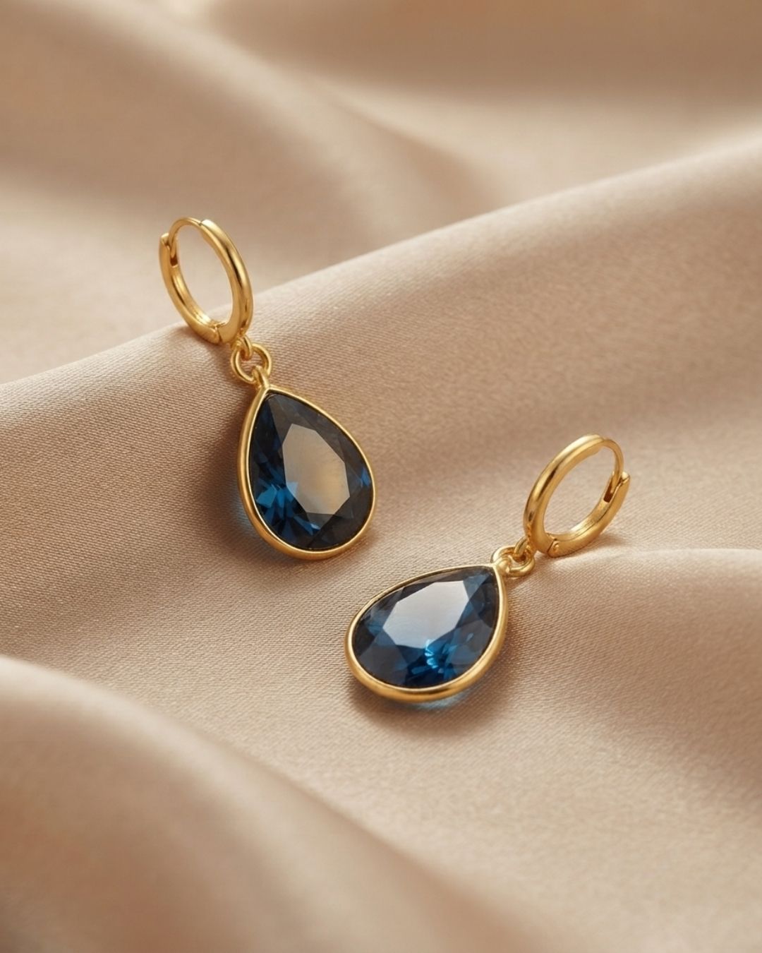Blue Teardrop Stone Hoop Drop Earrings for Women
