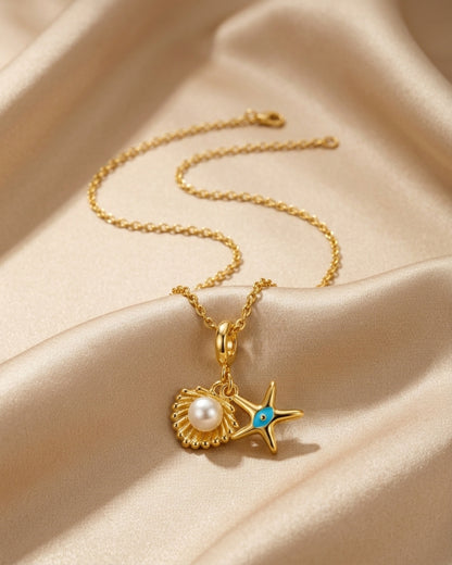 Seashell Starfish Gold Plated Pendant Necklace for Women