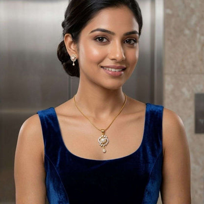 Pearl Halo Gold Finish Bridal Pendant Set