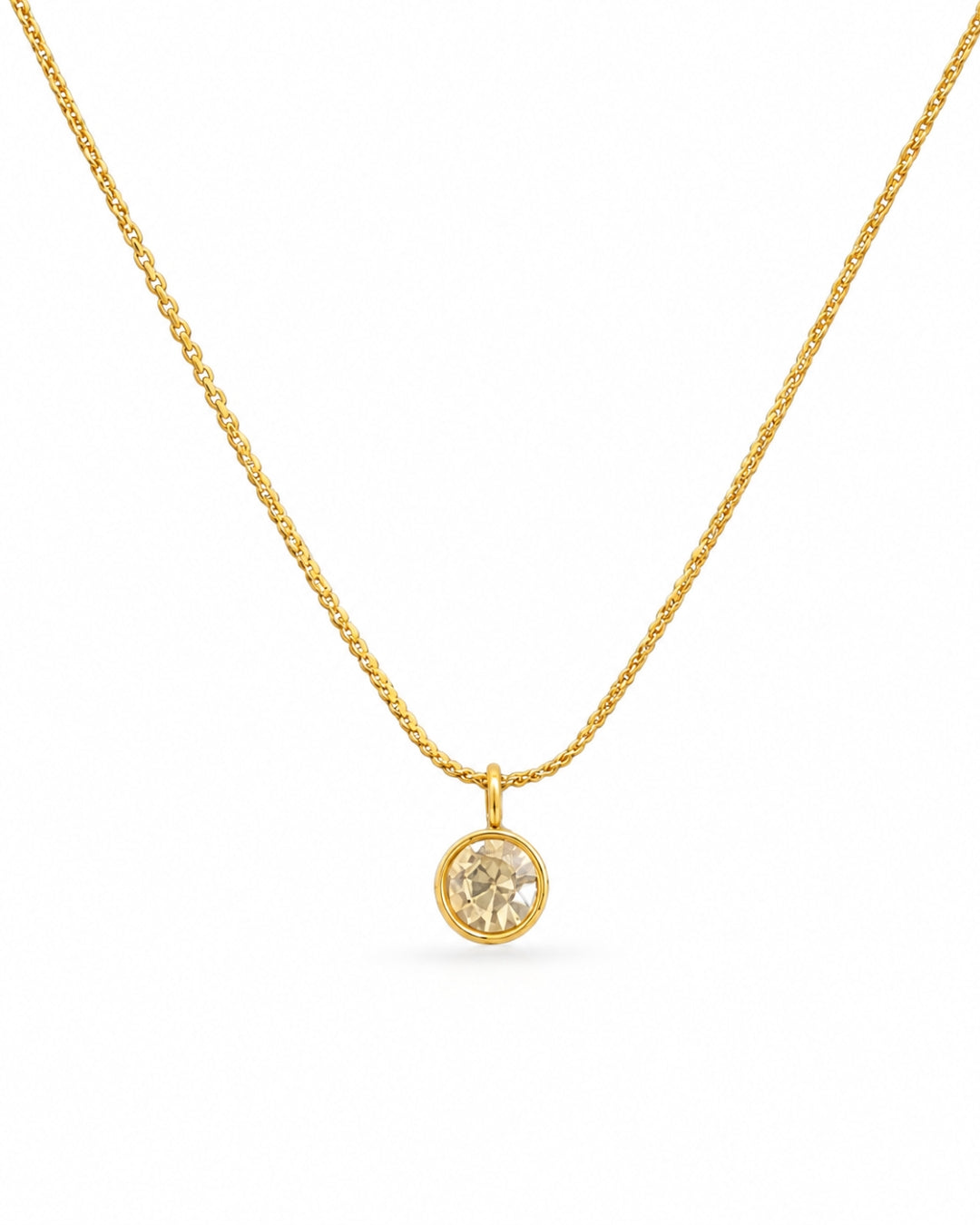 Bezel-Set Solitaire Stainless Steel Pendant Necklace for Women