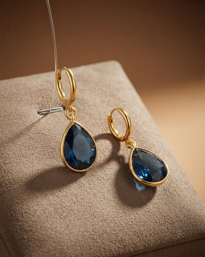 Blue Teardrop Stone Hoop Drop Earrings for Women