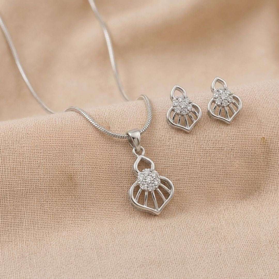 Teardrop Halo Silver Finish AD Pendant Set