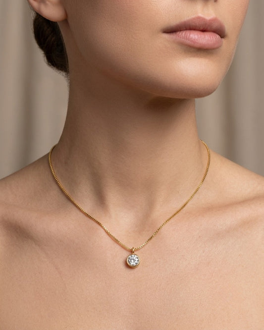 Bezel-Set Solitaire Stainless Steel Pendant Necklace for Women