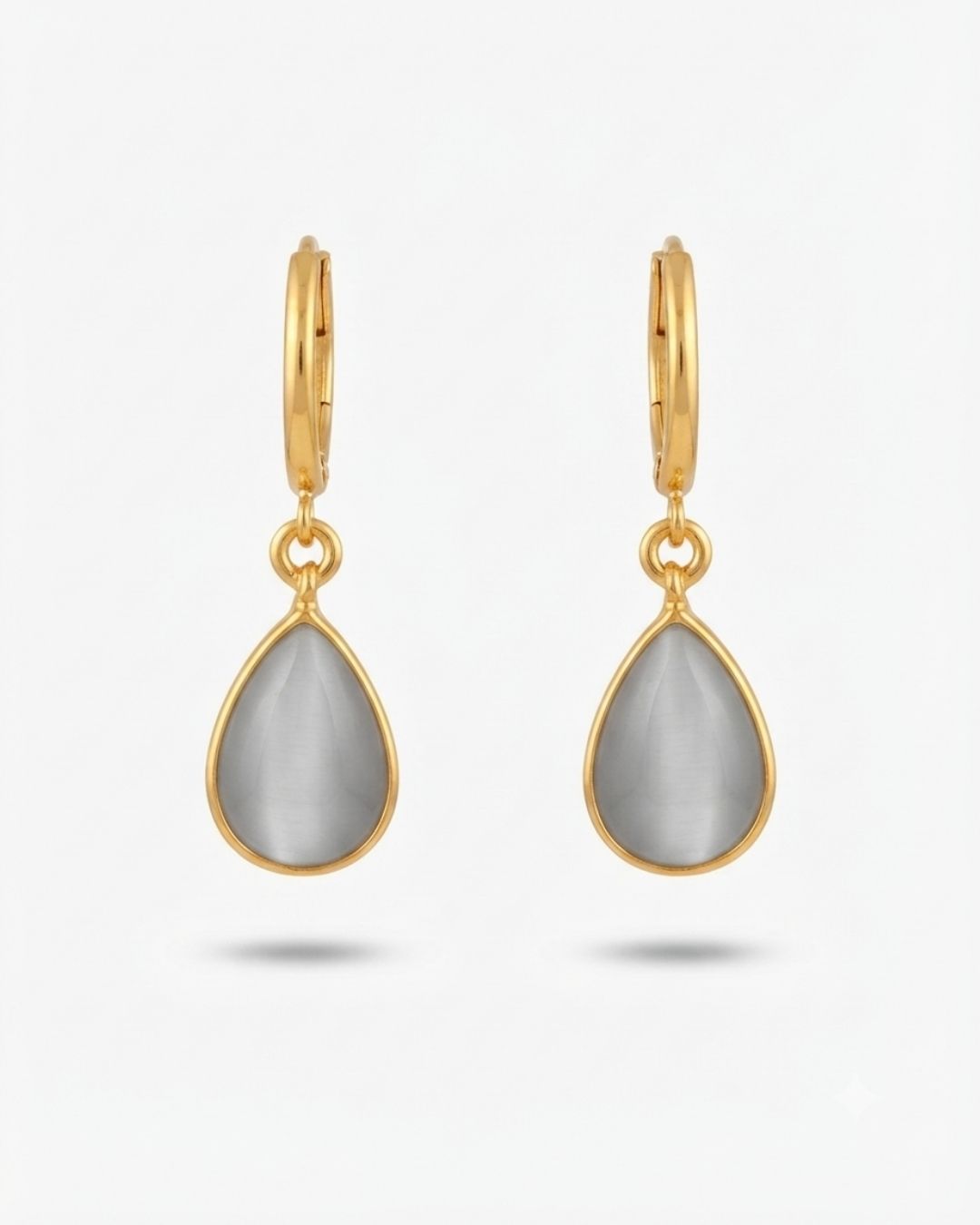 Grey Teardrop Stone Hoop Drop Earrings for Women