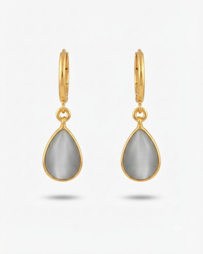 Grey Teardrop Stone Hoop Drop Earrings for Women