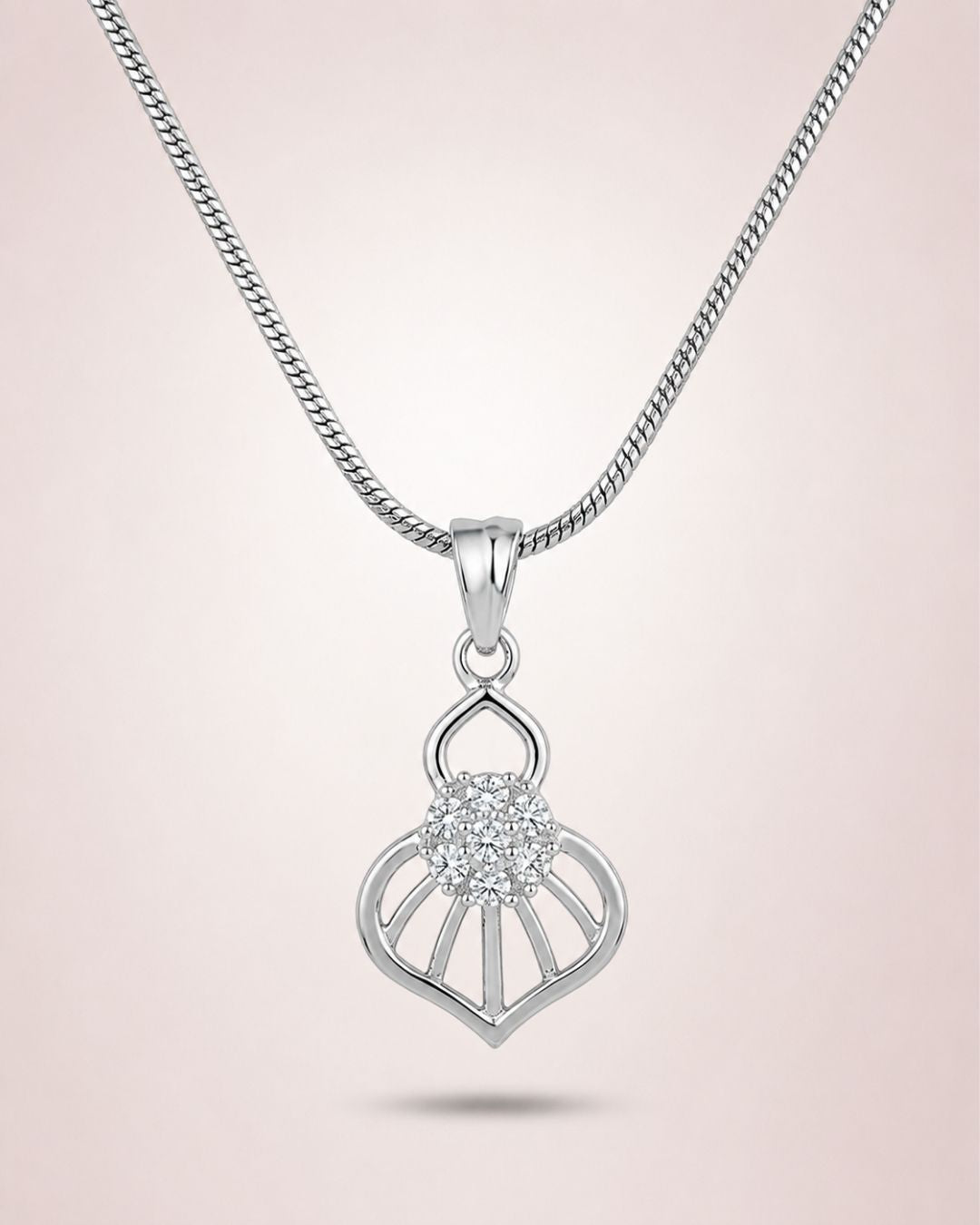 Teardrop Halo Silver Finish AD Pendant Set