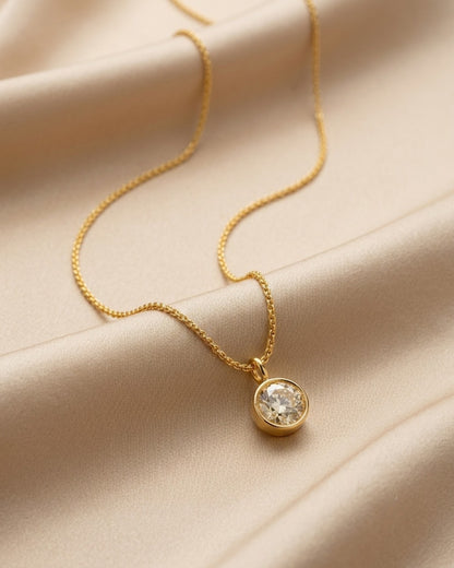 Bezel-Set Solitaire Stainless Steel Pendant Necklace for Women