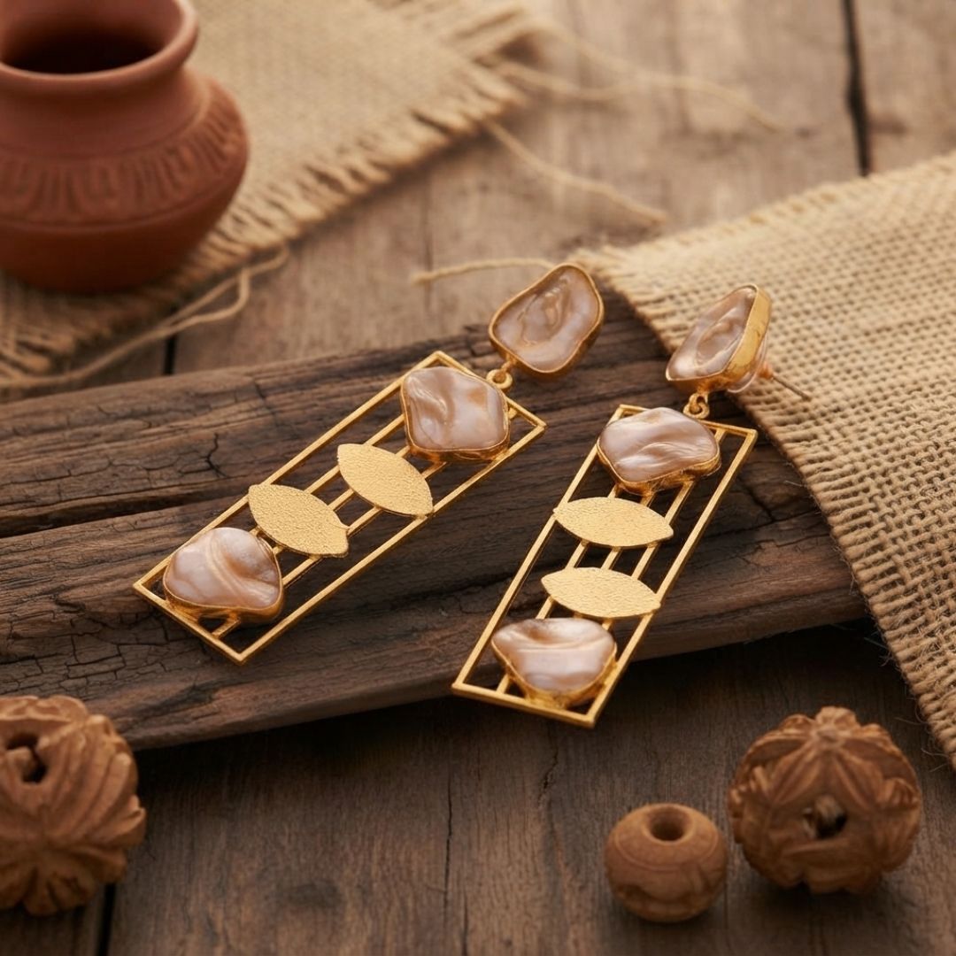 Modern Geometric Pearl Statement Earrings