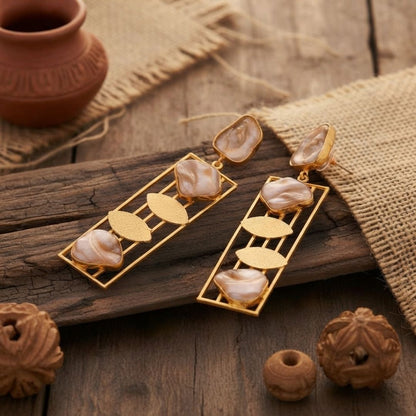 Modern Geometric Pearl Statement Earrings