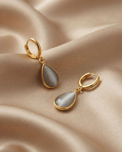 Grey Teardrop Stone Hoop Drop Earrings for Women