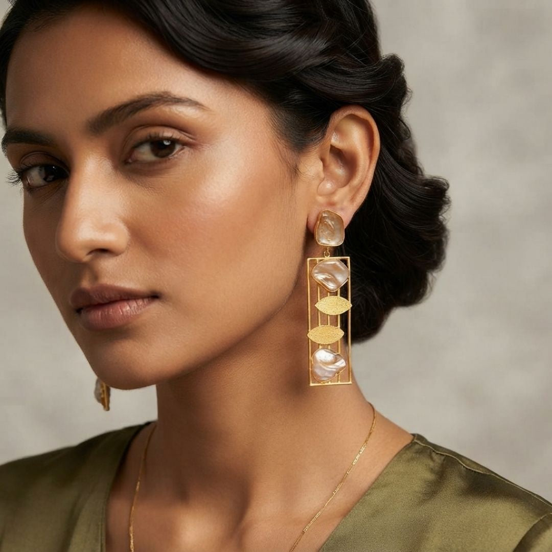 Modern Geometric Pearl Statement Earrings