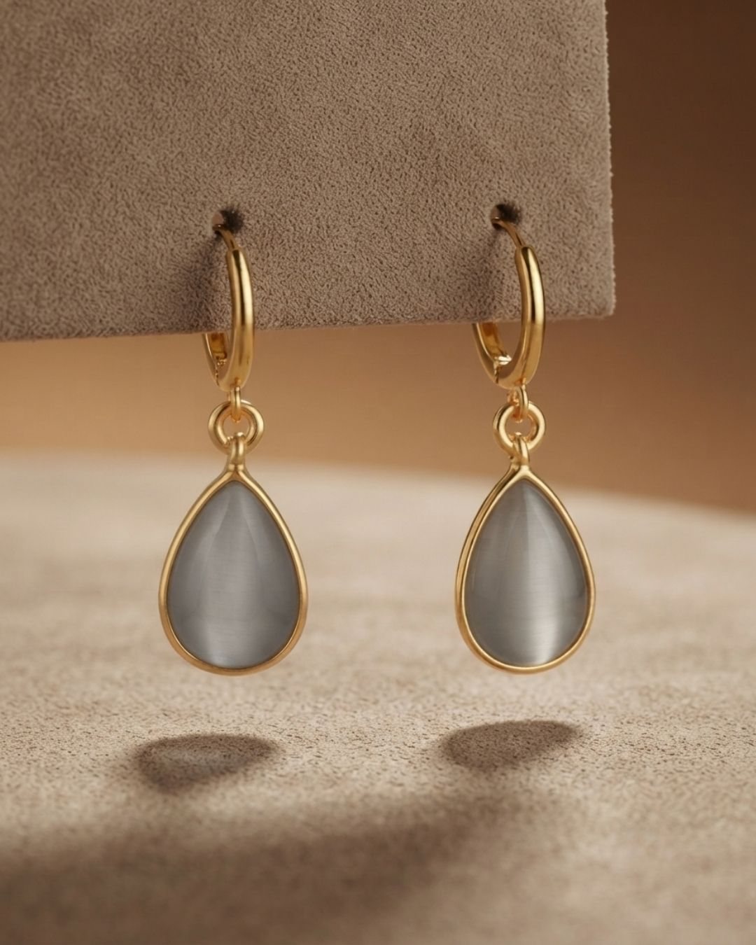 Grey Teardrop Stone Hoop Drop Earrings for Women