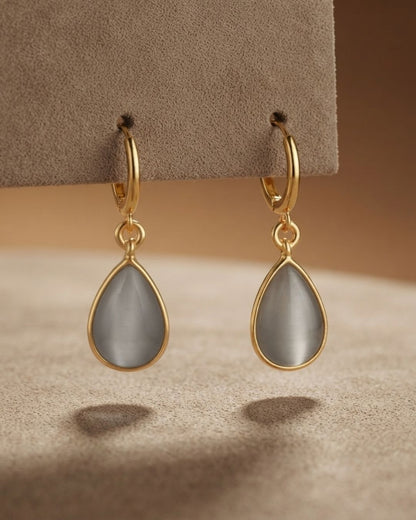 Grey Teardrop Stone Hoop Drop Earrings for Women