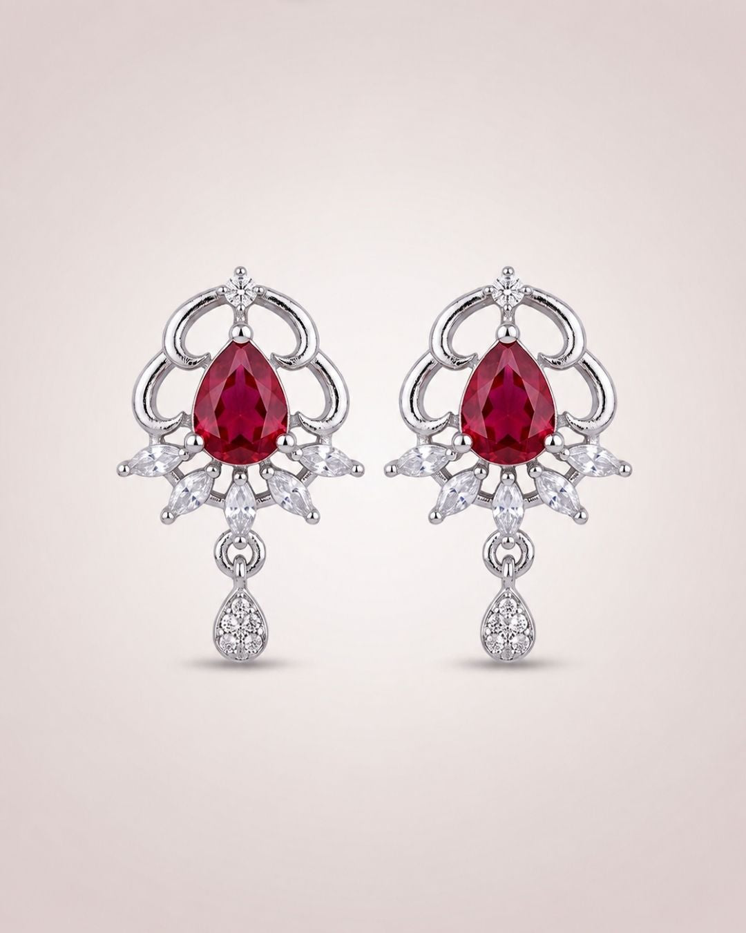Ruby Elegance Silver Finish AD Pendant Set