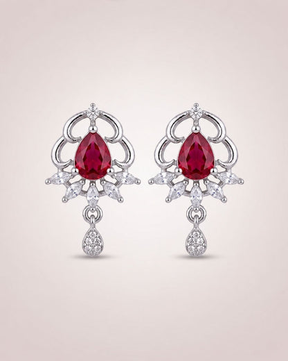 Ruby Elegance Silver Finish AD Pendant Set