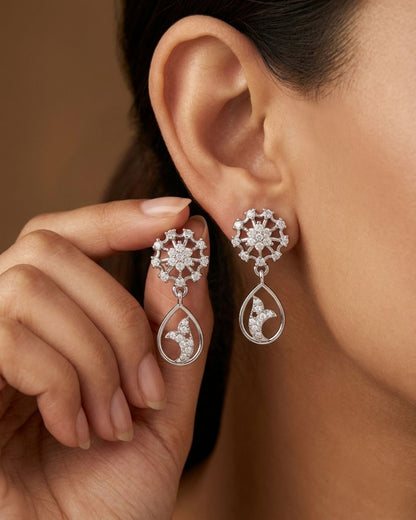 Silver Finish American Diamond Stud Earrings for Women