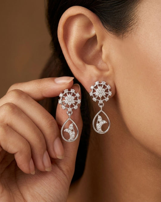 Silver Finish American Diamond Stud Earrings for Women