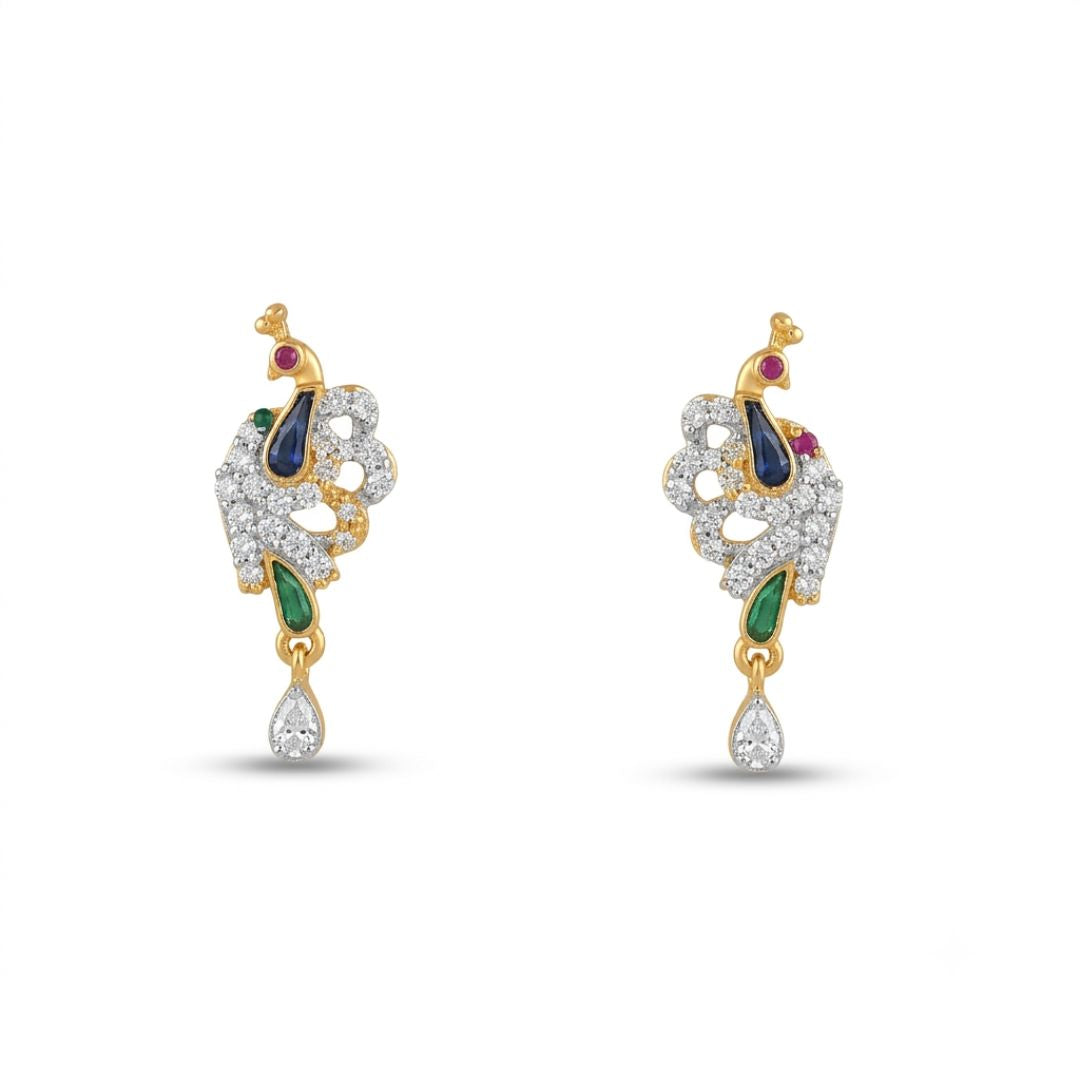 Designer Peacock American Diamond Black Beads Mangalsutra with Matching Earrings