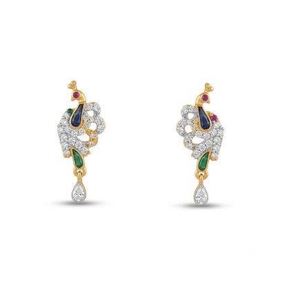 Designer Peacock American Diamond Black Beads Mangalsutra with Matching Earrings