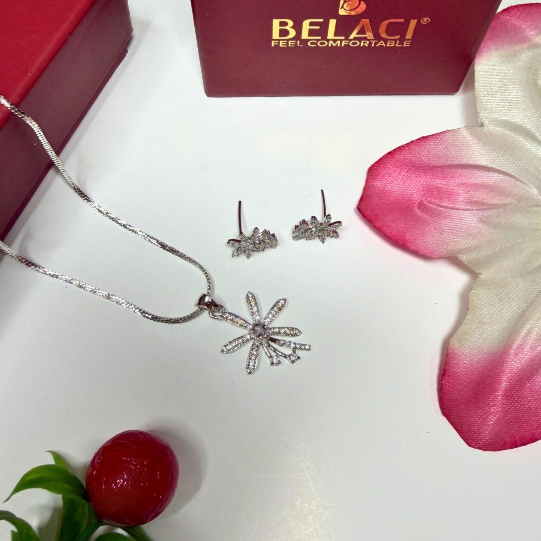 Floral Pendant Necklace with Matching Earrings