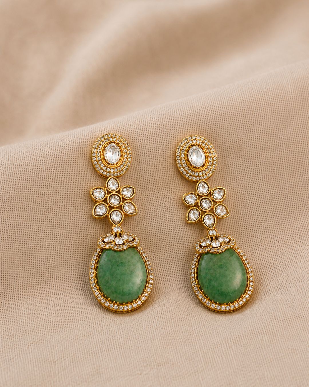 Sabyasachi inspired Polki Green Drop Earrings for Women