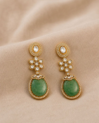 Sabyasachi inspired Polki Green Drop Earrings for Women