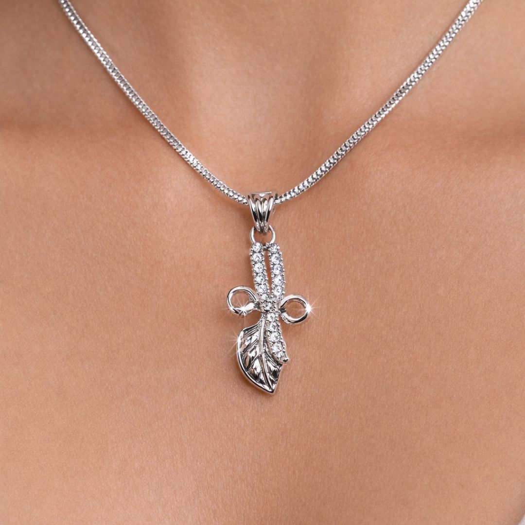 Leaf & Bow Pendant Necklace with Matching Earrings