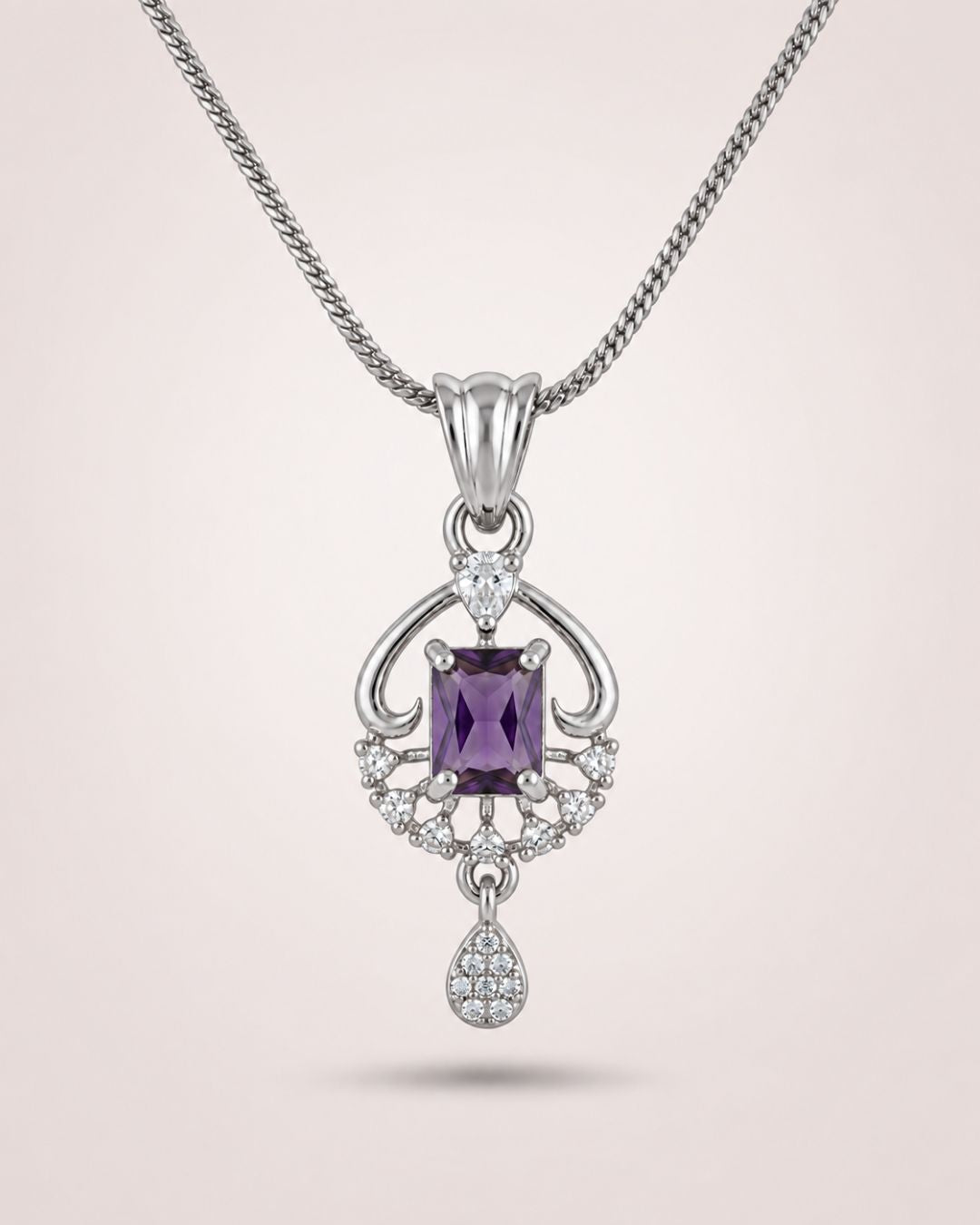 Royal Amethyst Silver Finish Antique Pendant Set