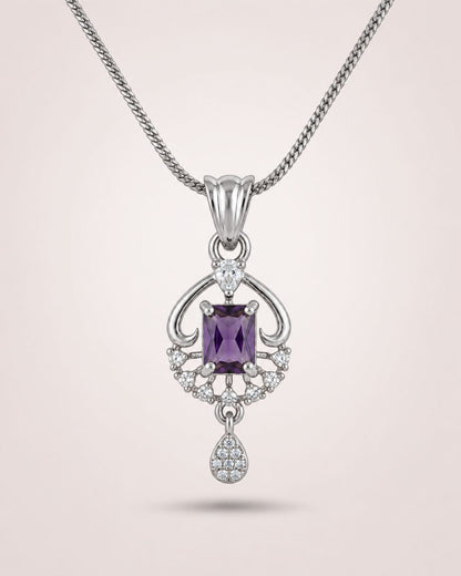 Royal Amethyst Silver Finish Antique Pendant Set