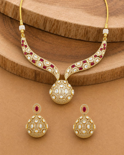 Polki Mozonite Necklace Set with Monalisa Stone