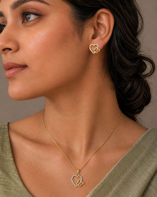 Heart & Butterfly Gold Finish AD Pendant Set