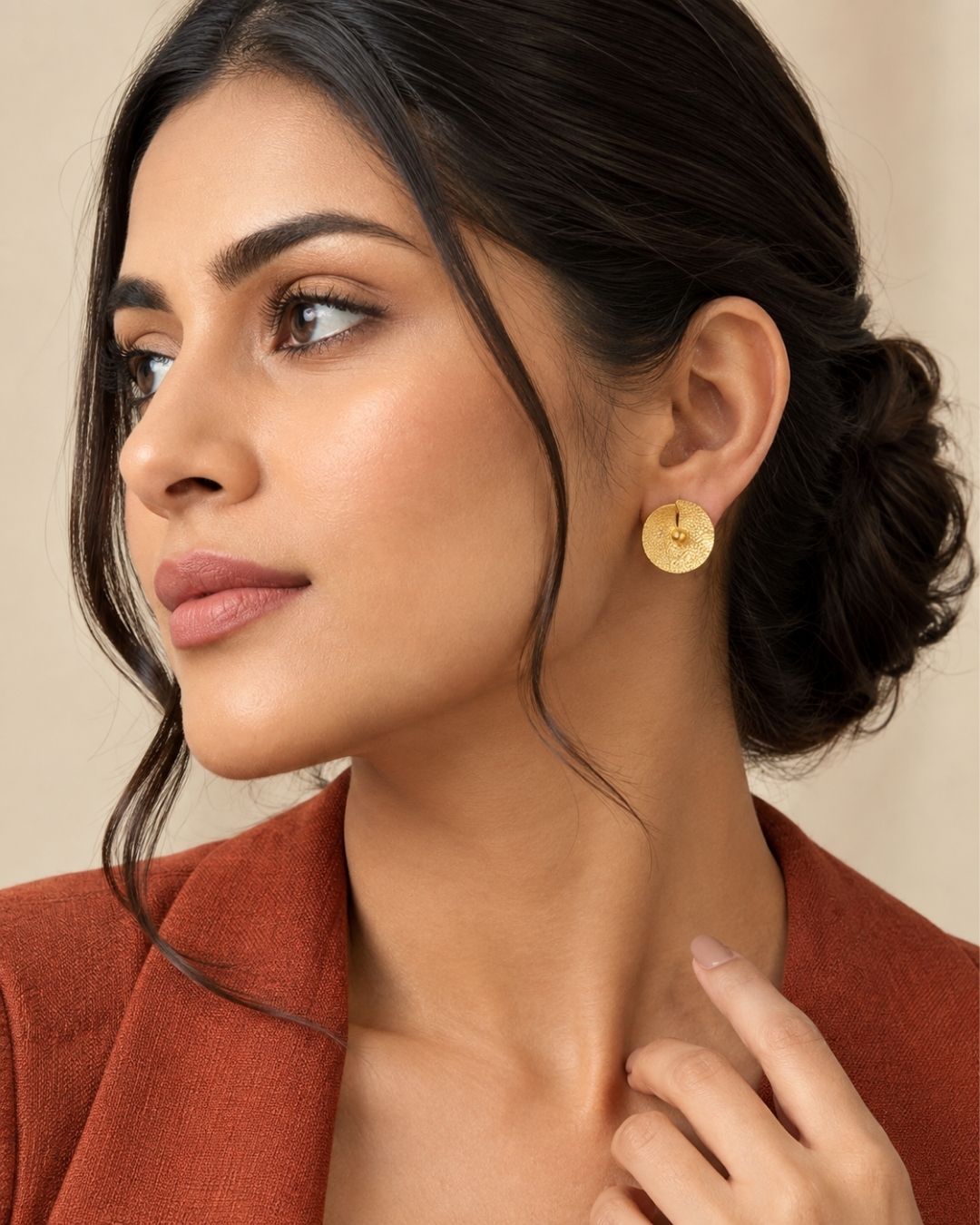 Anti-Tarnish Textured Round Disc Dangler Earrings for Women