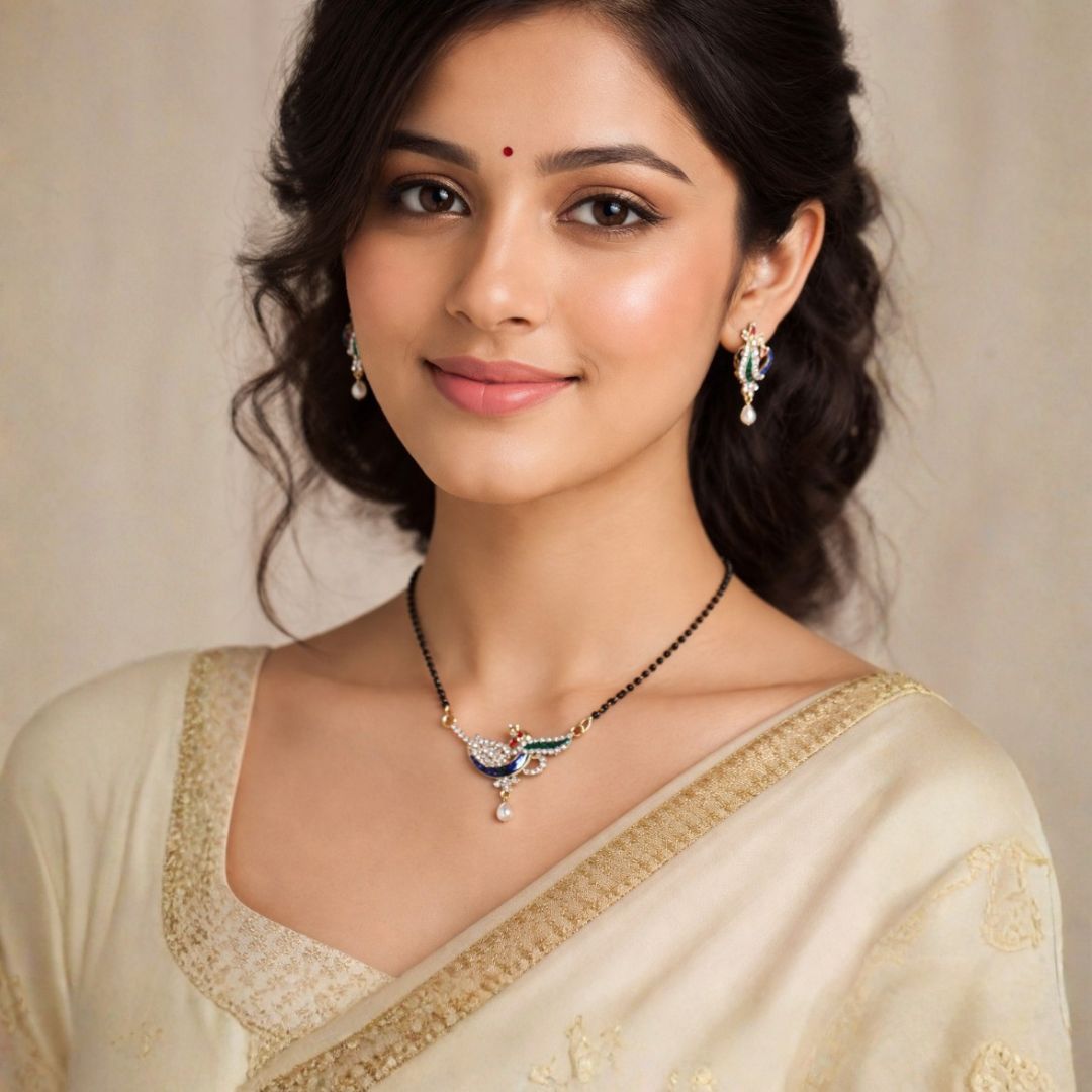 BELACI - Peacock Mangalsutra Set with Matching Earrings for Women