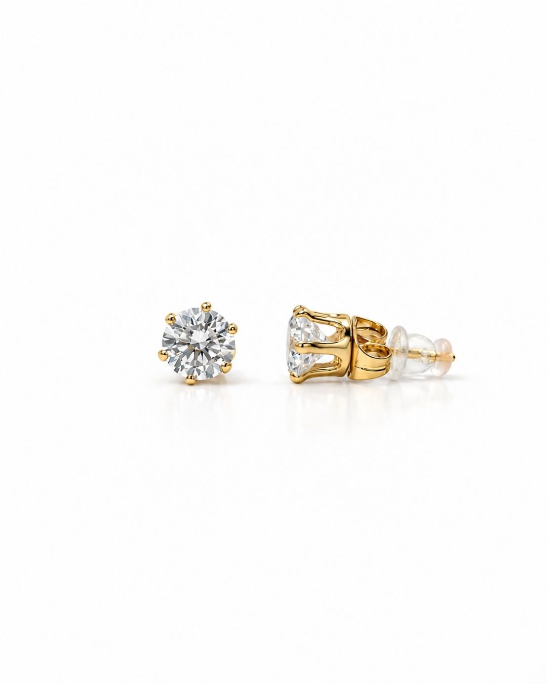 Gold plated  Classic Solitaire Stud Earrings (7-MM)