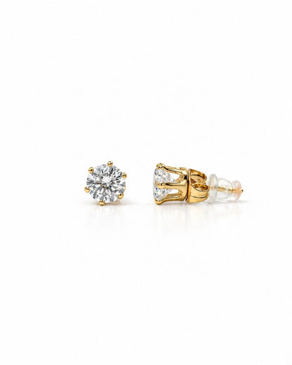 Gold plated  Classic Solitaire Stud Earrings (7-MM)