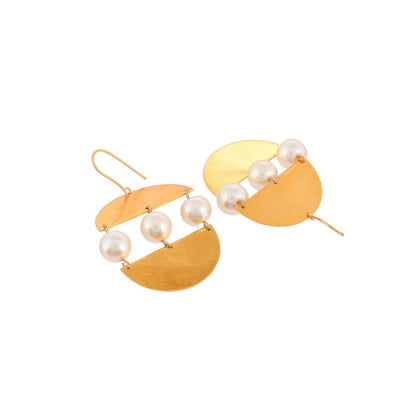Modern Semi Circle Gold Pearl Drop Earrings