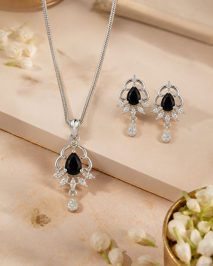 Midnight Elegance Silver Finish AD Pendant Set
